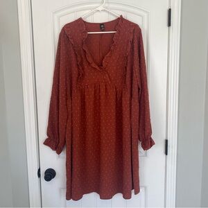 SHEIN Curve Women’s Burnt Orange Long Sleeve Dress Size 2XL NWOT